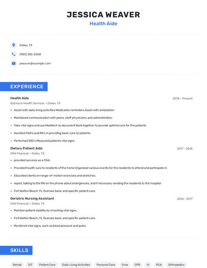Health Aide Resume