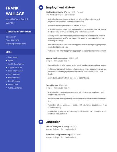 Health Care Social Worker Resume