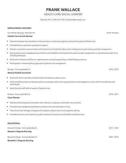 Health Care Social Worker Resume