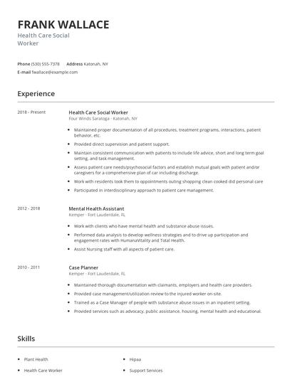 Health Care Social Worker Resume