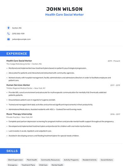 Health Care Social Worker Resume