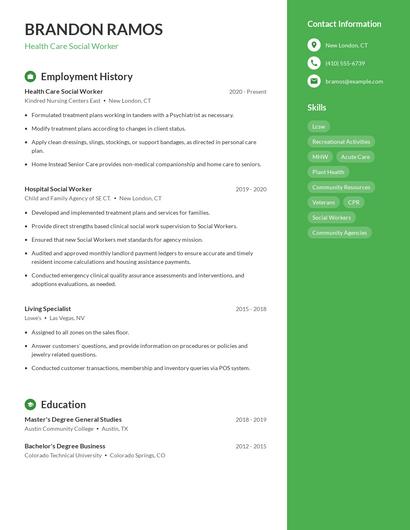 Health Care Social Worker Resume