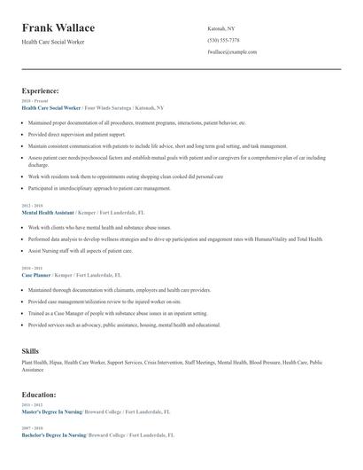 Health Care Social Worker Resume