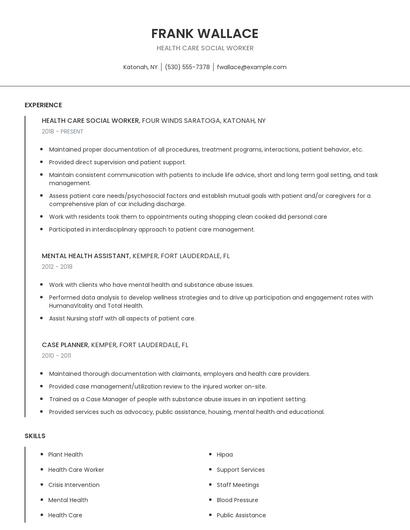 Health Care Social Worker Resume
