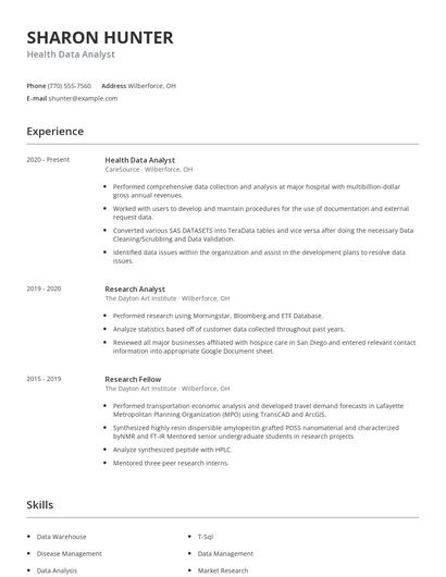 Health Data Analyst Resume