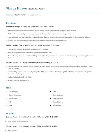 Health Data Analyst Resume