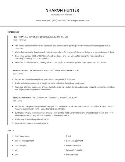Health Data Analyst Resume