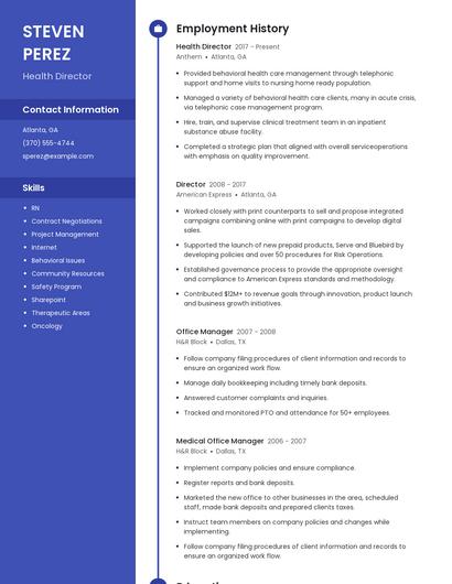 Health Director Resume