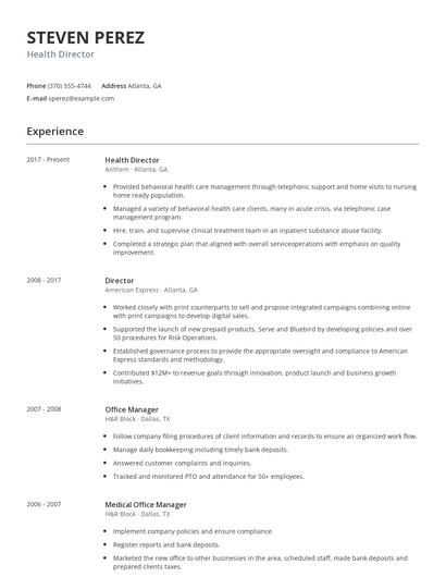 Health Director Resume