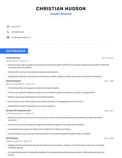 Health Director Resume
