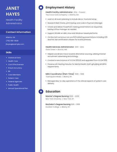 Health Facility Administrator Resume