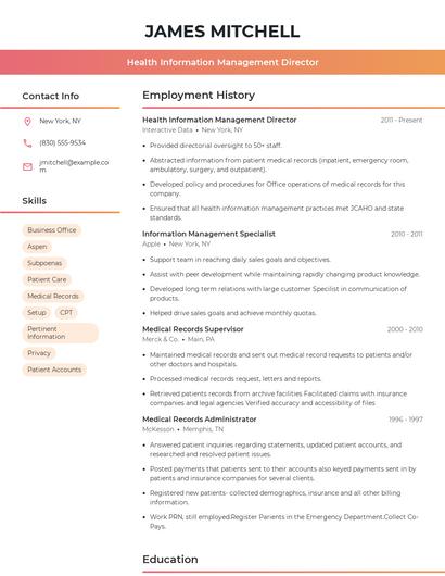 Health Information Management Director Resume