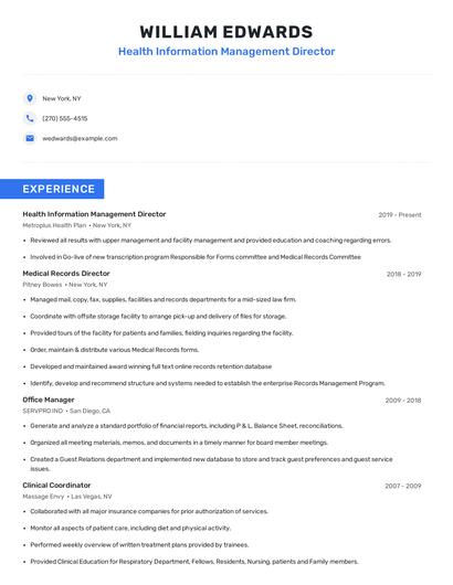 Health Information Management Director Resume