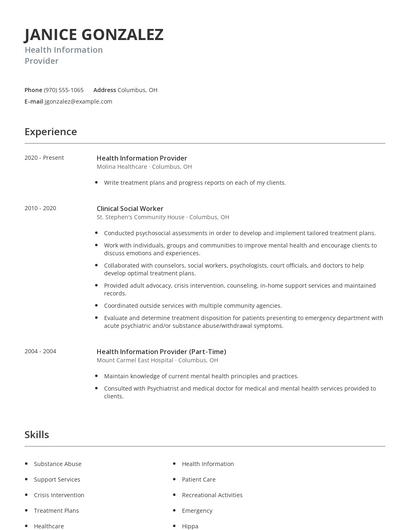 Health Information Provider Resume