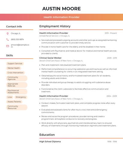 Health Information Provider Resume