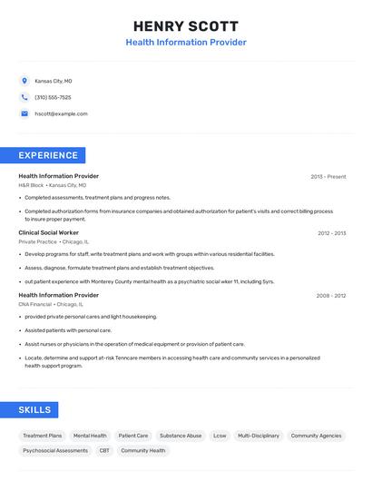 Health Information Provider Resume