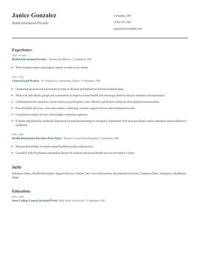 Health Information Provider Resume