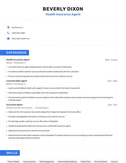 Health Insurance Agent Resume