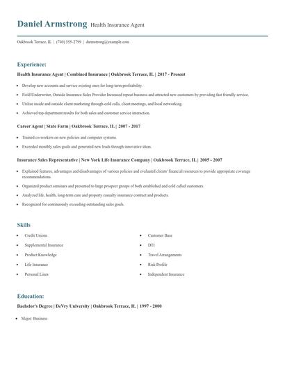 Health Insurance Agent Resume