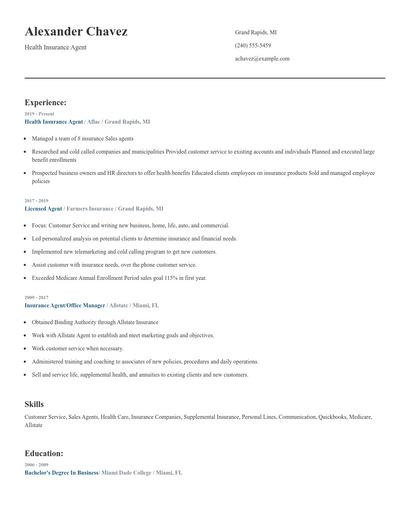 Health Insurance Agent Resume