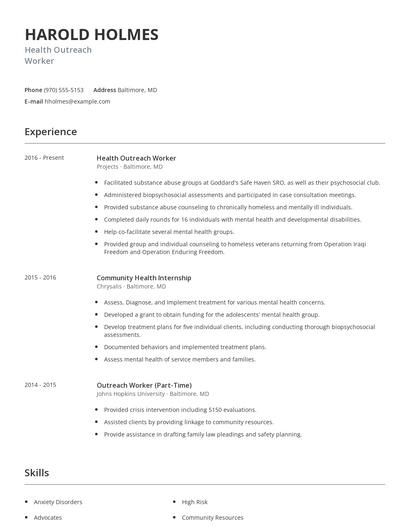 Health Outreach Worker Resume