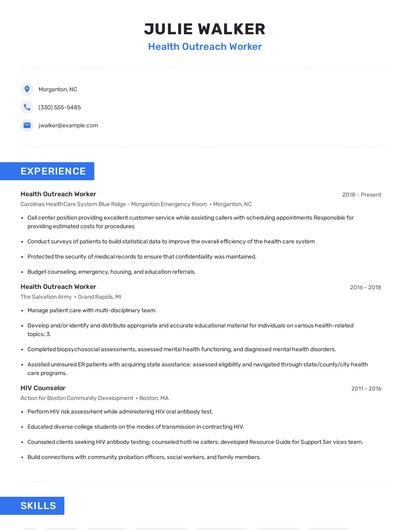 Health Outreach Worker Resume