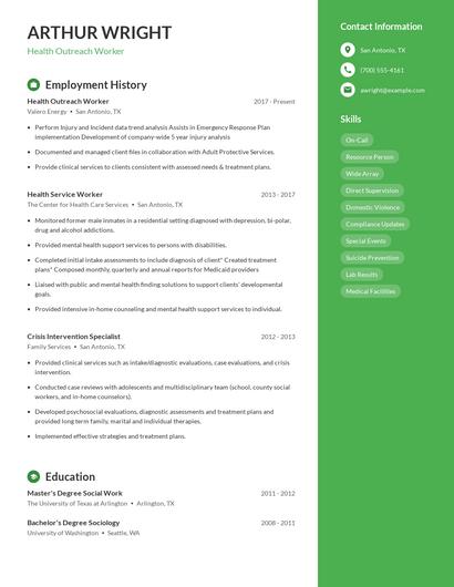 Health Outreach Worker Resume
