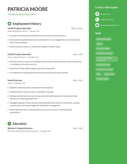 Health Program Specialist Resume