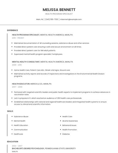 Health Program Specialist Resume