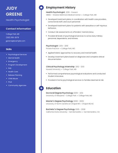 Health Psychologist Resume
