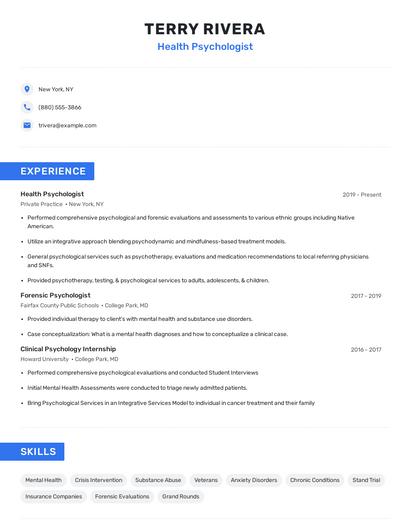Health Psychologist Resume
