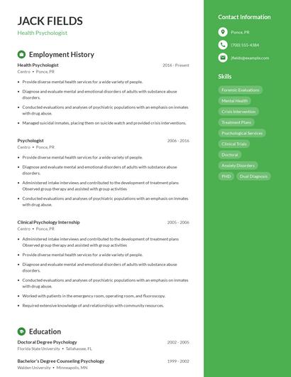 Health Psychologist Resume