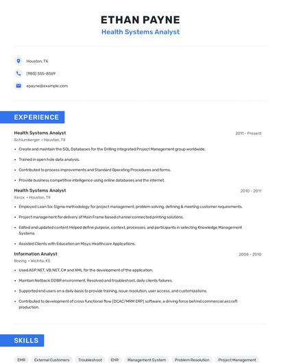 Health Systems Analyst Resume