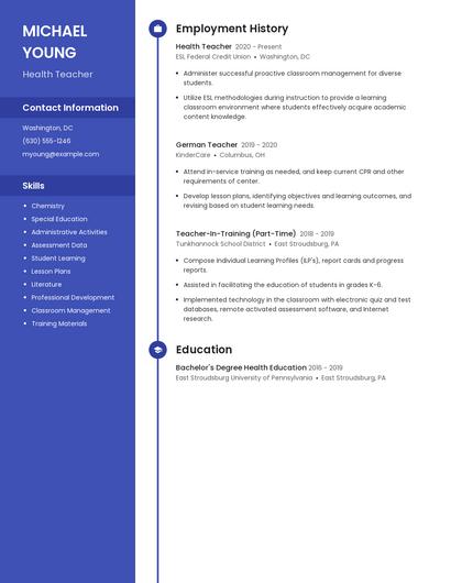 Health Teacher Resume