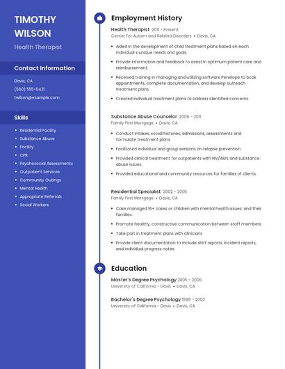 Health Therapist Resume
