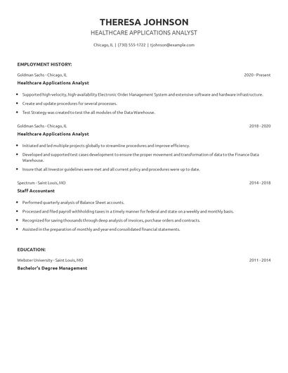 Healthcare Applications Analyst Resume