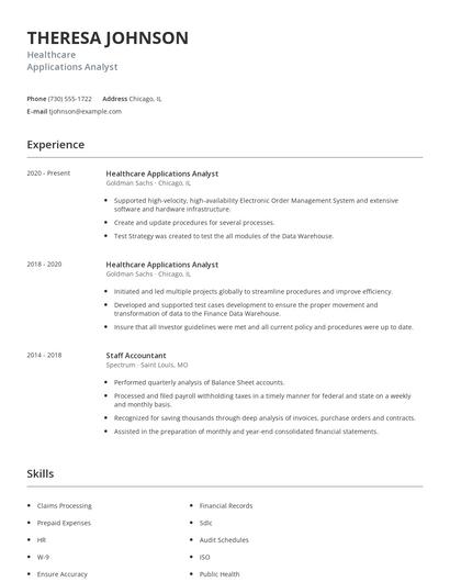 Healthcare Applications Analyst Resume