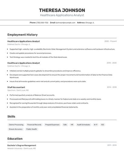 Healthcare Applications Analyst Resume