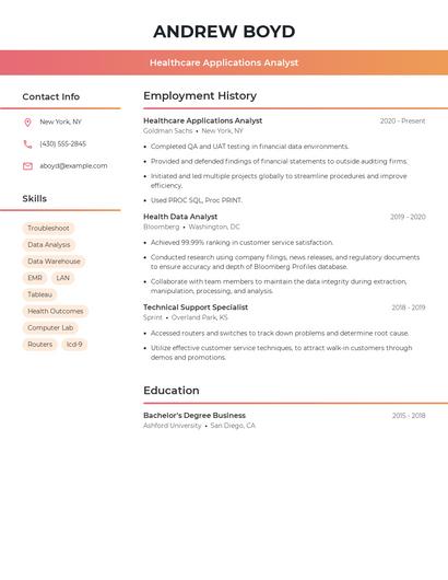 Healthcare Applications Analyst Resume