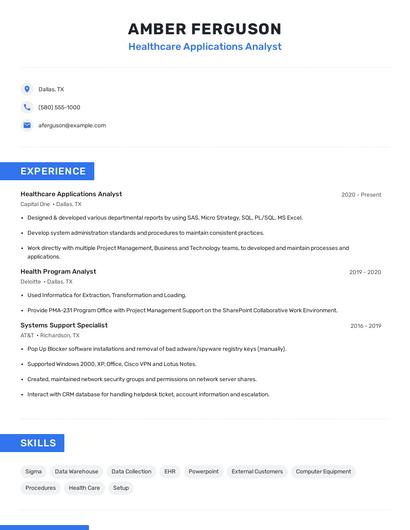 Healthcare Applications Analyst Resume