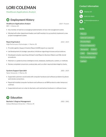 Healthcare Applications Analyst Resume