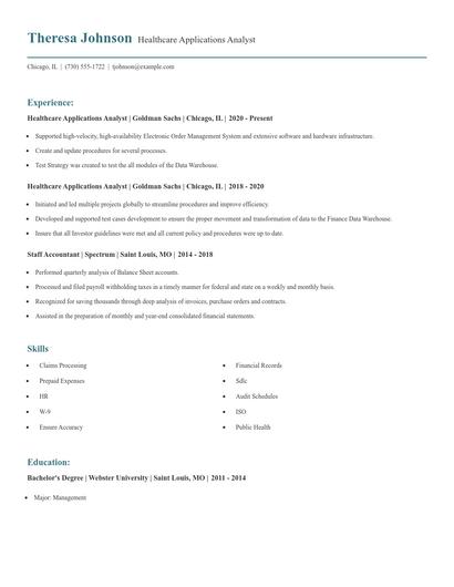 Healthcare Applications Analyst Resume