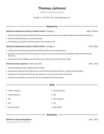 Healthcare Applications Analyst Resume