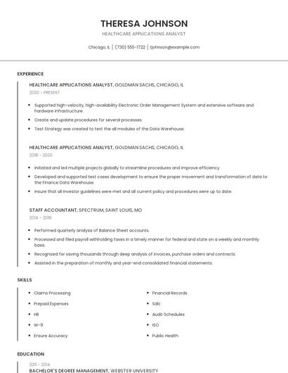 Healthcare Applications Analyst Resume