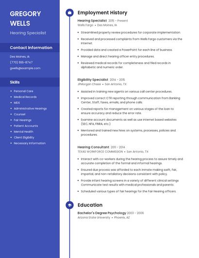 Hearing Specialist Resume