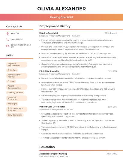 Hearing Specialist Resume