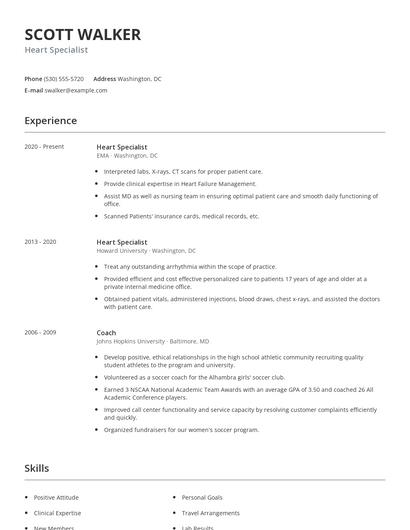 Heart Specialist Resume