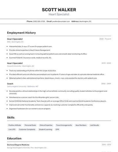 Heart Specialist Resume