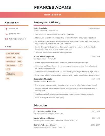 Heart Specialist Resume