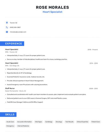 Heart Specialist Resume